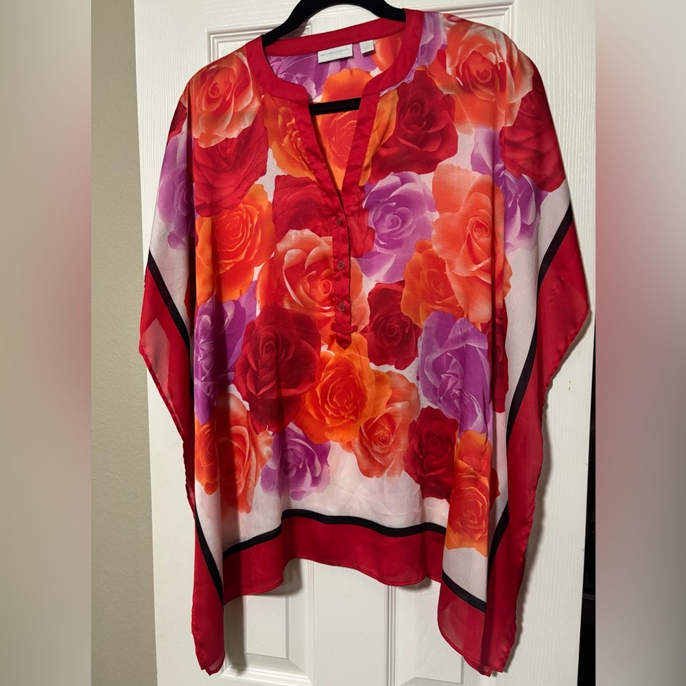 New York & Company Red and Pink Boxy Tunic/Cape